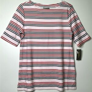 Style & Co Shirt Womens Size Medium White Red Striped Short Sleeve New